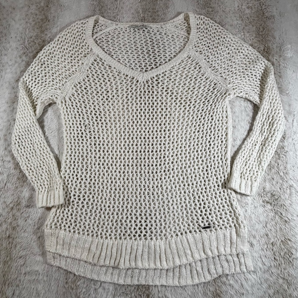 Abercrombie & Fitch Open Knit Pullover Sweater Ivory Size M